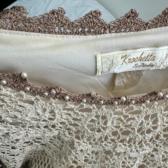 Vintage Kroshetta by Papillon Crochet Beaded 90s Skirt Set Beach Boho Medium - Picture 11 of 12